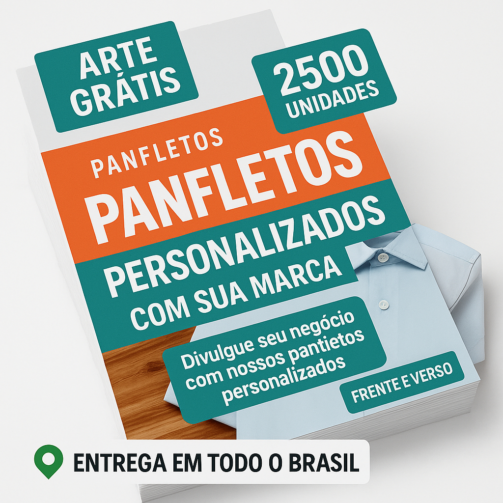 2500 Panfletos 10x14cm Couchê 80g | Frente e Verso | Arte Grátis Inclusa