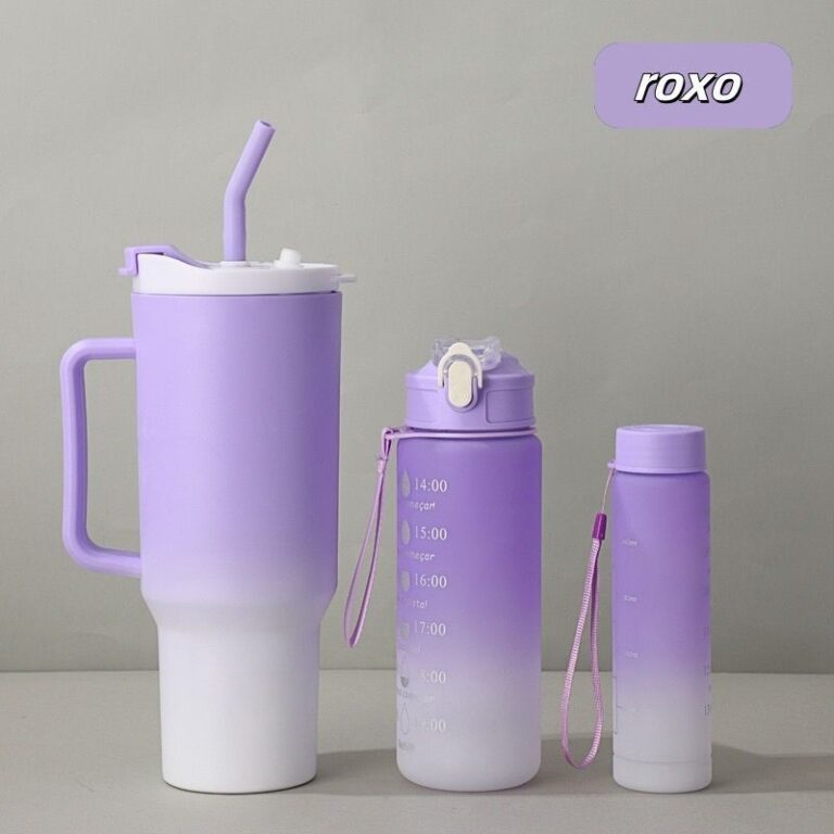 Kit 3 Garrafa Copo Tendência Agua Squeeze Com Ade