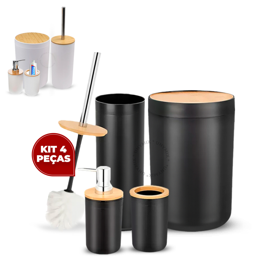 Kit Banheiro Em Bambu Com Lixeira Tampa Detalhes  Luxo