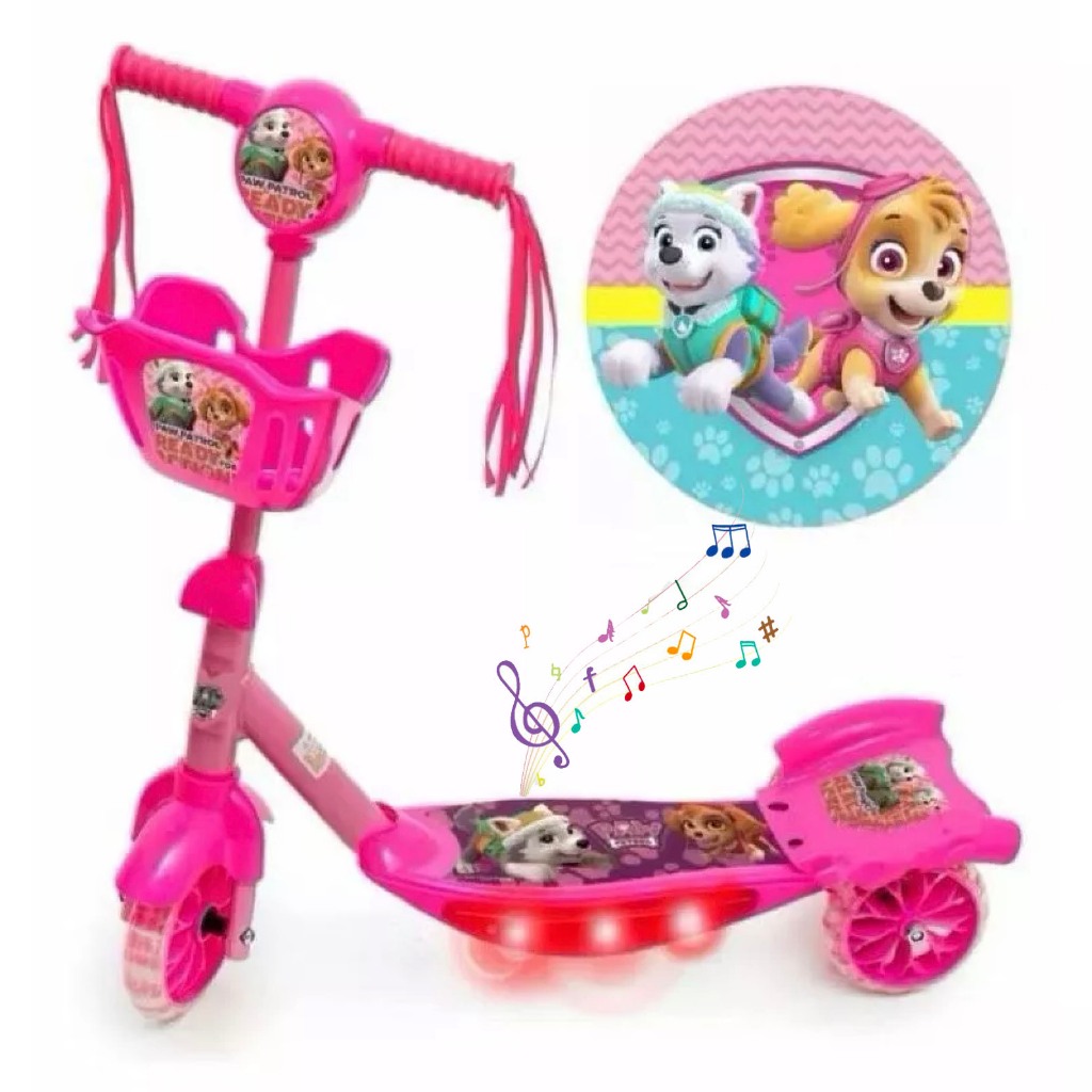 Patinete De Meninos Meninas Patinete Infantil Pata Musical 3 Rodas Cesta E Luzes Até 35kg