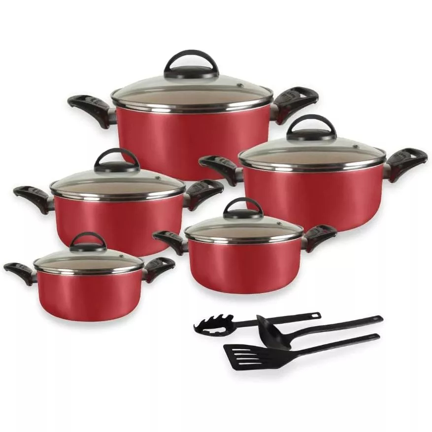 ENVIO HOJE Jogo Panelas 5 Peças Antiaderente Tampa Vidro Teflon Não Gruda Limpa Fácil