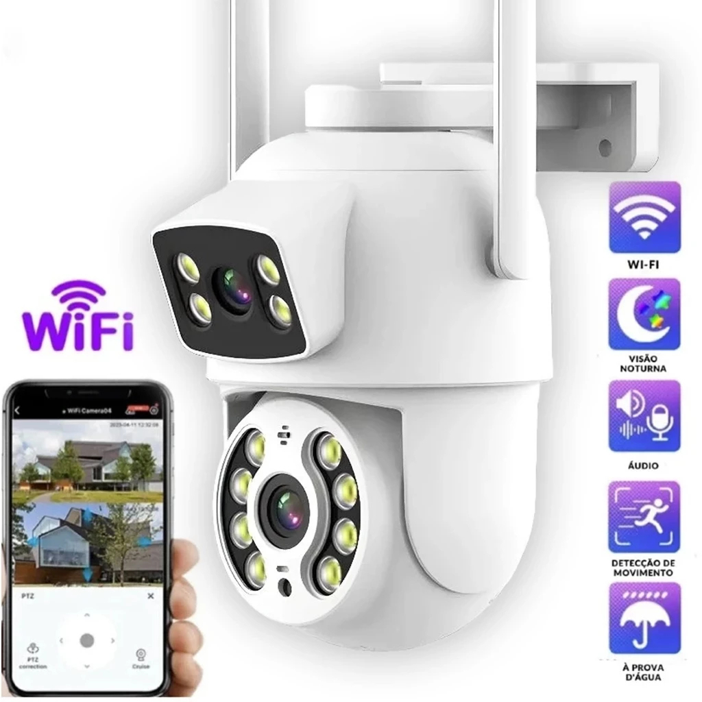 Câmera Dome IP Wireless PTZ de Dupla Lente Detecção de Humanos com IA Segurança Residencial