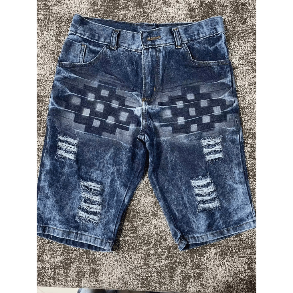 Bermuda jeans masculino  Verão    Bolso  Zíper  Rasgado