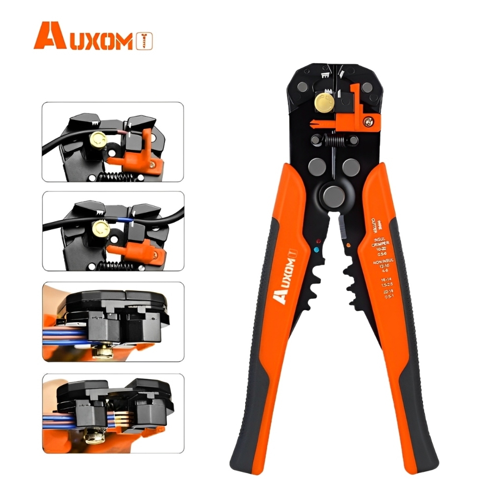 AUXOM Alicate 5 em 1 Profissional: Crimpador + Decapador Automático de Fios – Kit Completo p/ Eletri