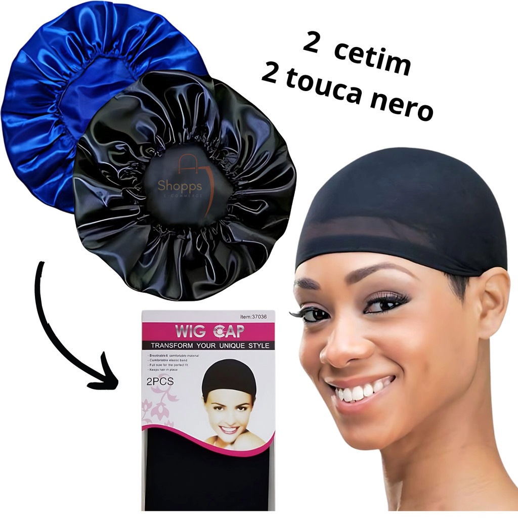 Kit 2 Toucas de Nero + 2 Toucas de Cetim Antifrizz – evitando frizz e quebra