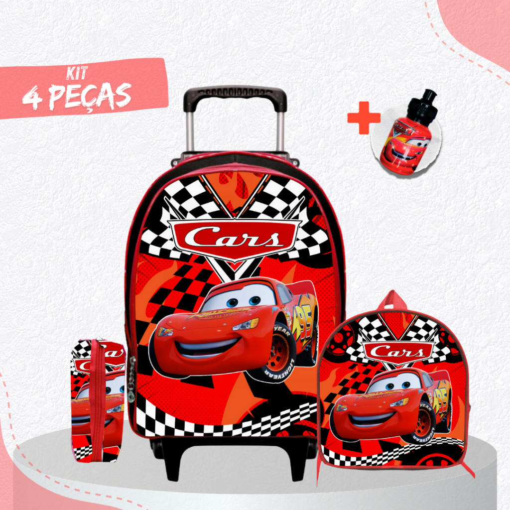 Kit Mochila Escolar Carros + Lancheira + Estojo