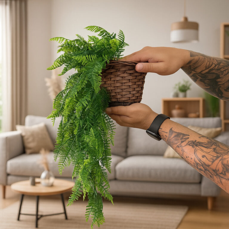 Kit Planta Decorativa: Vaso Trançado Marrom + 1 P