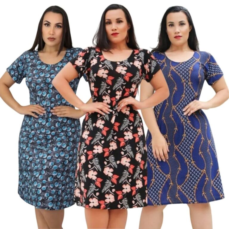 Kit com 3 Vestidos Liganete Feminino Estampados Mo
