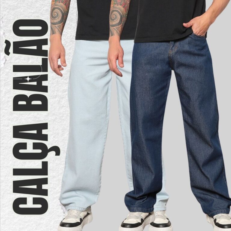 kit 2 Calças Jeans Balão Boca Larga Estilosa Sk8