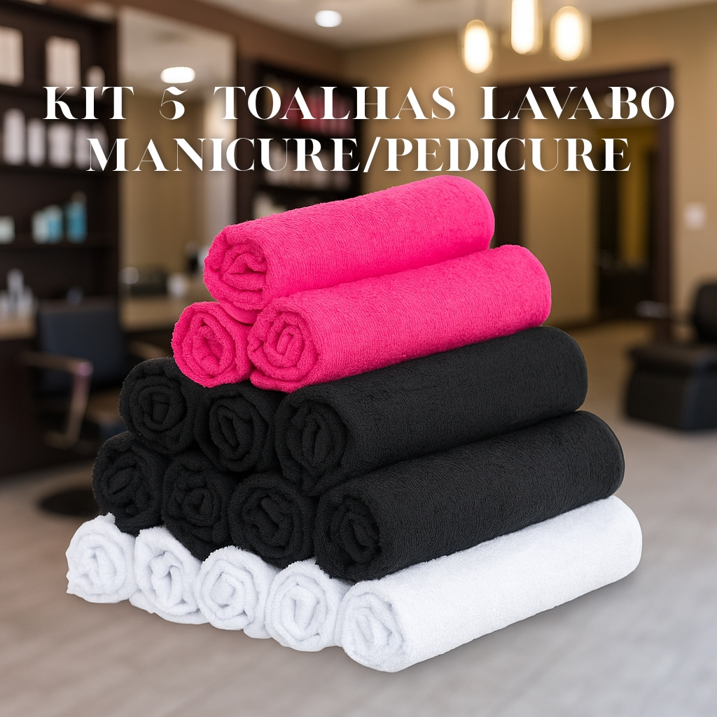 Kit 5 Toalhas Lavabo Manicure Pedicure – 100% algodão – Toalhas KEC