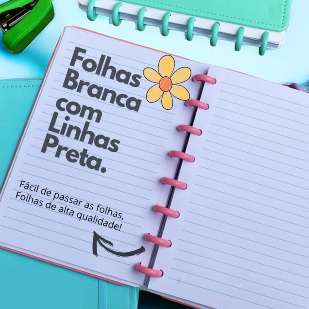 Refil de Folhas Pautadas para Caderno  A4/B5 com 11 10 Furos de Discos