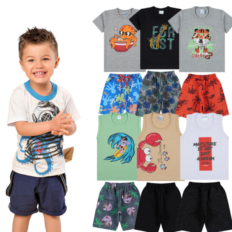 Kit 6 Peças Infantil Menino Camiseta e Bermuda 3 