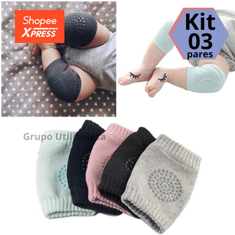 Kit 03 Par de Joelheira Engatinhar Infantil Bebê 