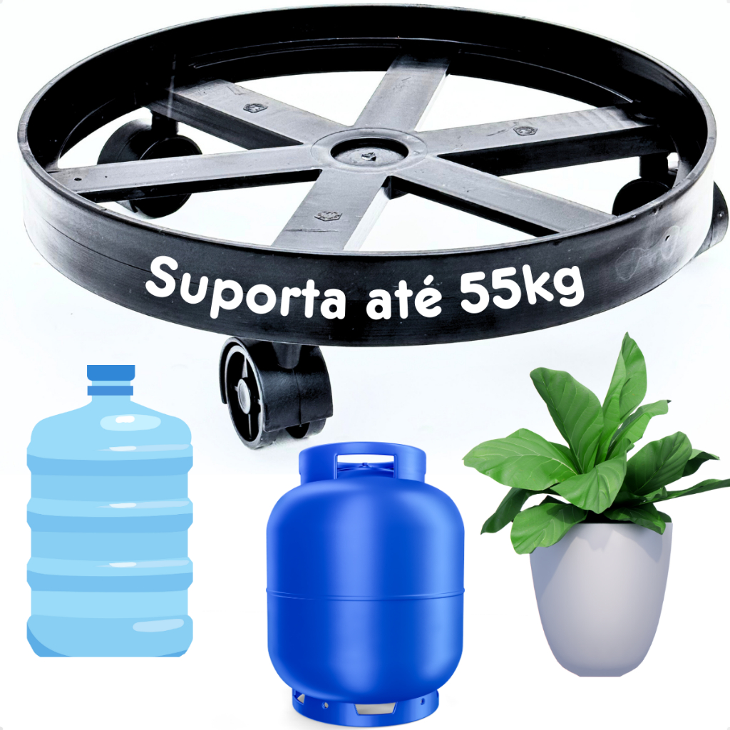 Suporte Para Botijão Bujão Butijão De Gás Vasos Galão Base Apoio Com Rodinha Resistente Carrinho Par