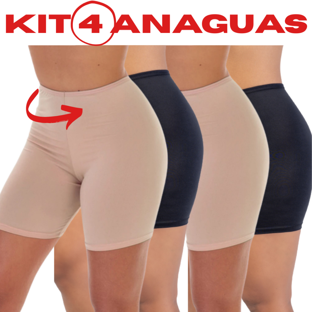 Kit 4 Bermuda Short Plus Size Anagua Feminino Segunda Pele Saiote Vestido Microfibra Lingerie Moda