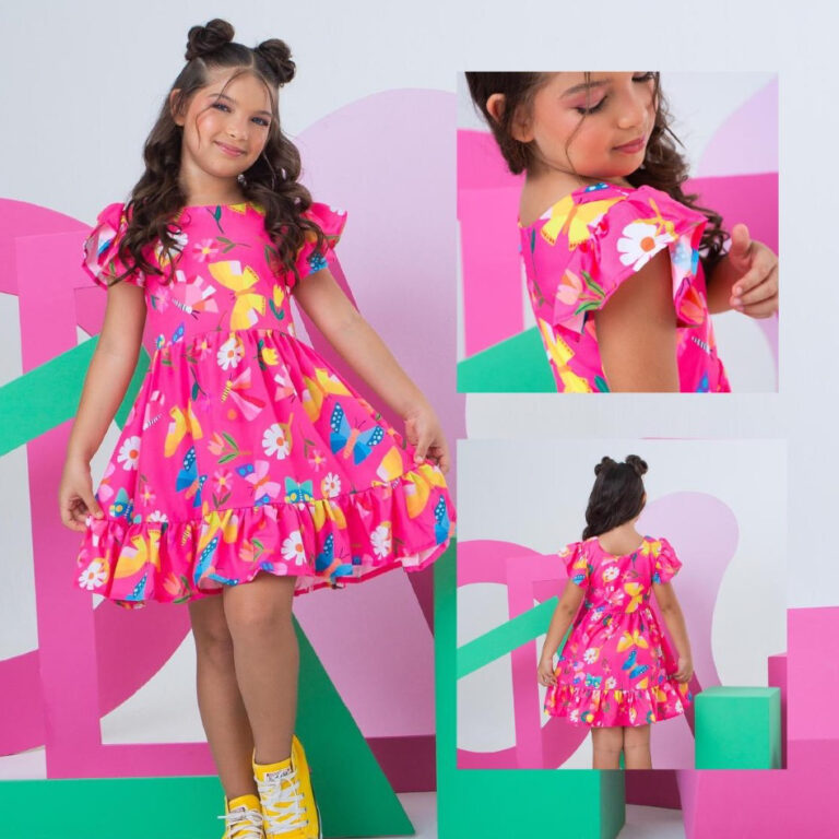 Vestido infantil Menina Moda cores variadas Rodado