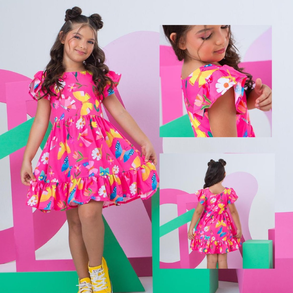 Vestido infantil Menina Moda cores variadas Rodado Princesa Festa Casual