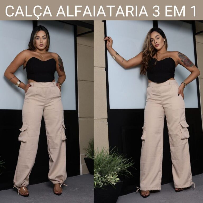 Calça Feminina 3 em 1 Pantalona Jogger Cargo Teci