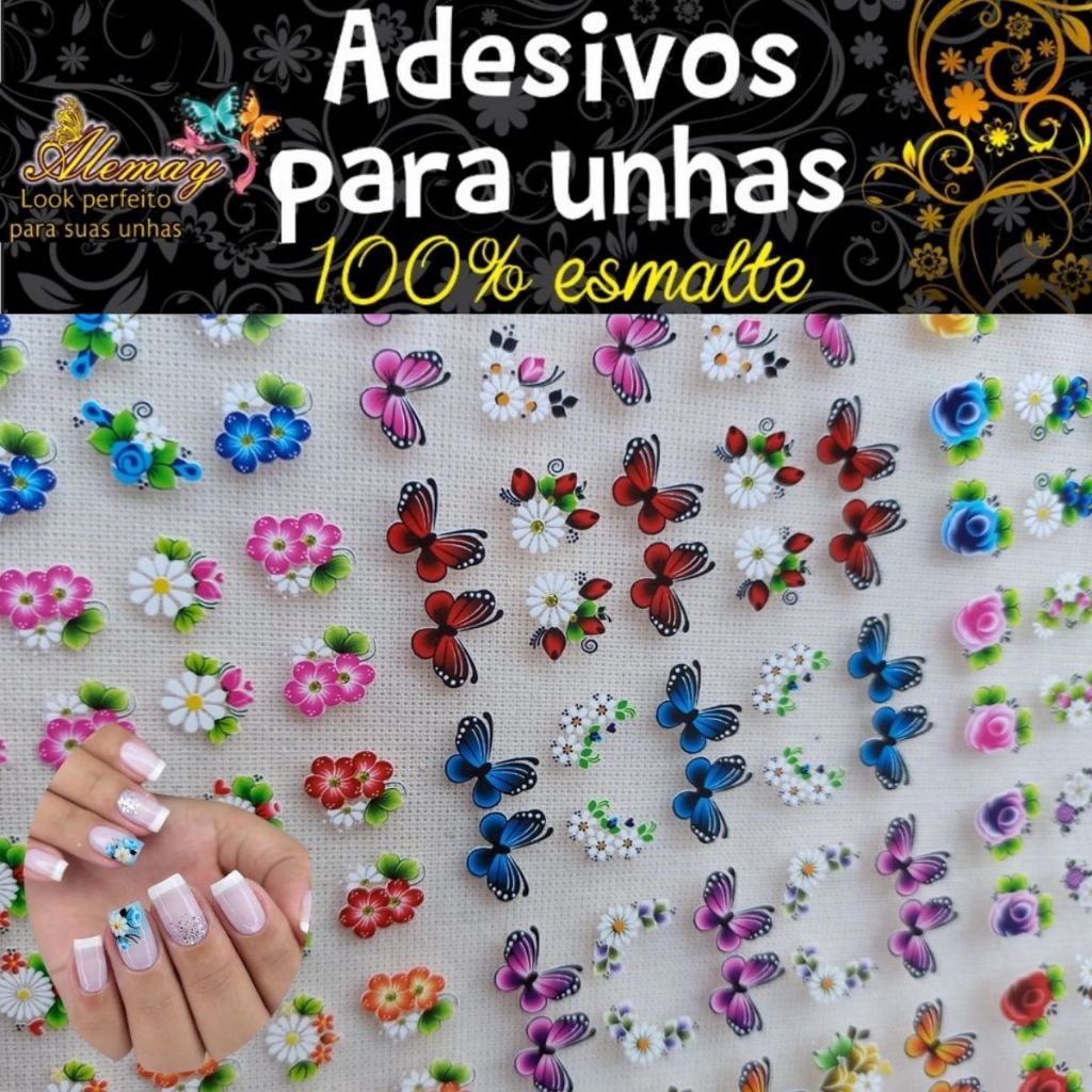 Alemay Adesivos 120 Adesivo de Unha 3D 60 Pares Pré Pronto