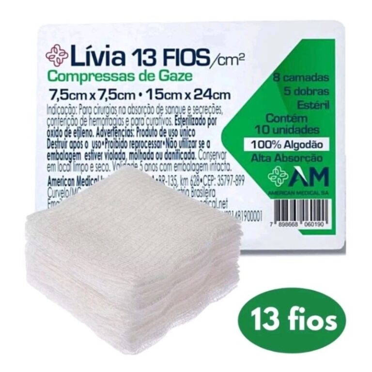 gaze 13 fios Lívia 7,5×7,5 embalagem 10unid