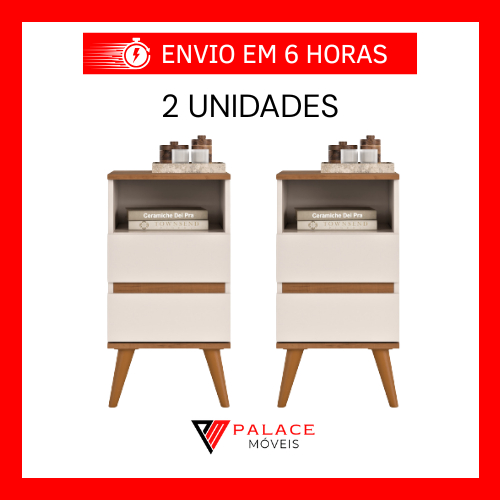 Kit 2 Mesa De Cabeceira Mont Com Nicho 2 Gavetas &