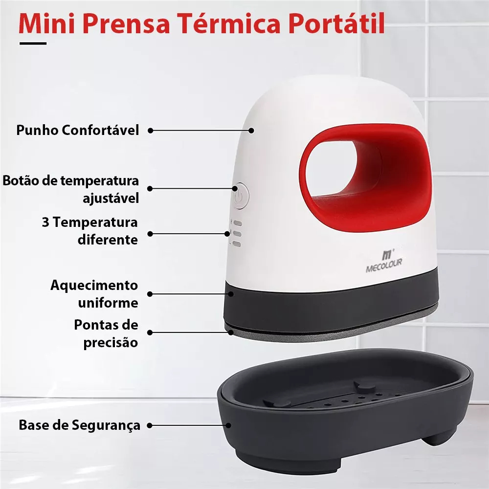 Mini Prensa Térmica Mecolour Portátil para Camisetas, Roupas e Bolsas Sublimação DIY