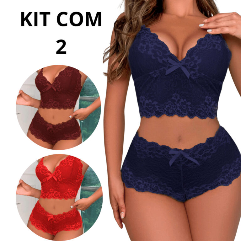 Kit Conjunto Renda Espera Marido Lingerie Cropped 