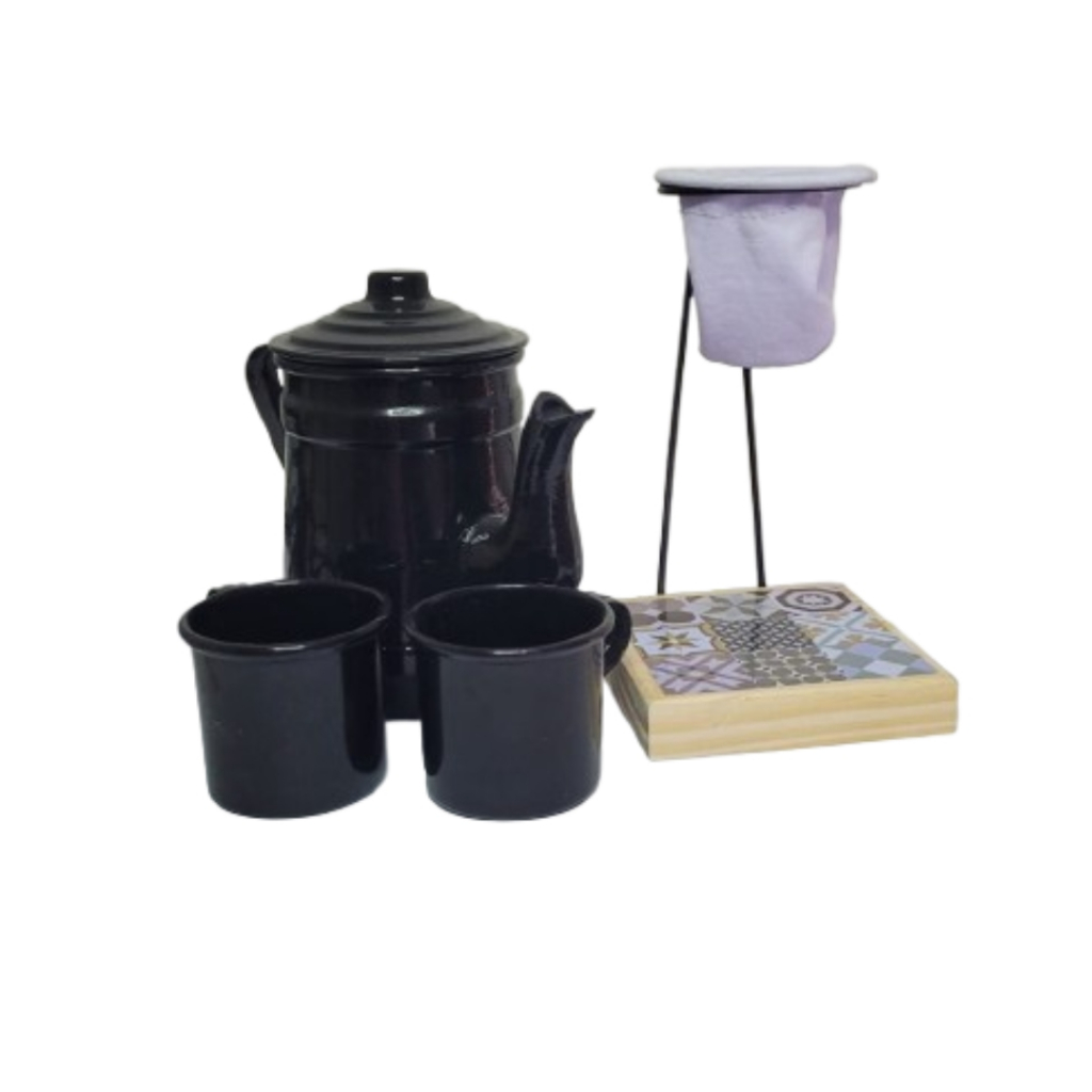 KIT PRIMER – SUP. C/ REFIL + 1 BULE + 2 XICARAS EM ALUMÍNIO PRETO