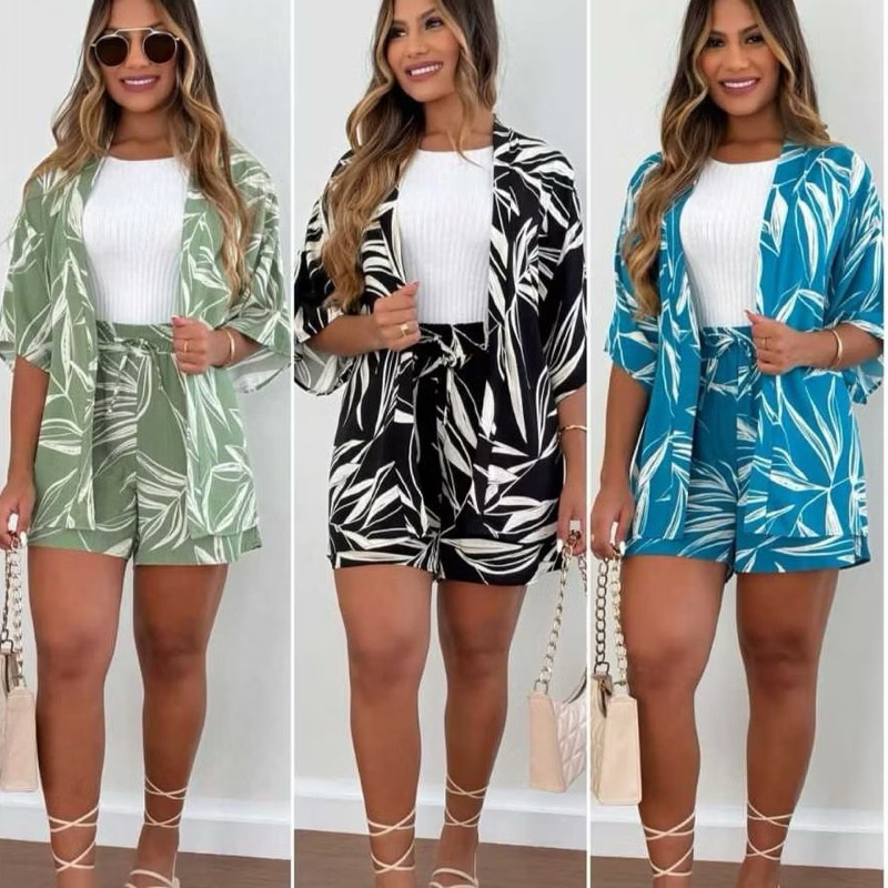 Conjunto Feminino Estampado Tropi c/ Chamise E Short J-1
