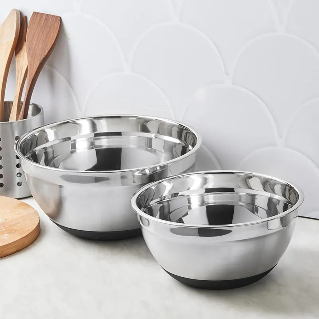 Kit 2 Tigelas Bowl Aço Inox Fundo Antiderrapante Massas Doces