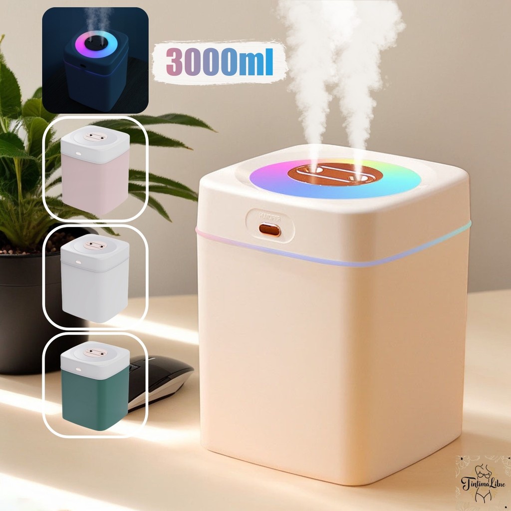 Grande Umidificador 2 Litros Com Saída Dupla Luzes LEDs Coloridas Silencioso e Neblinas Controláveis
