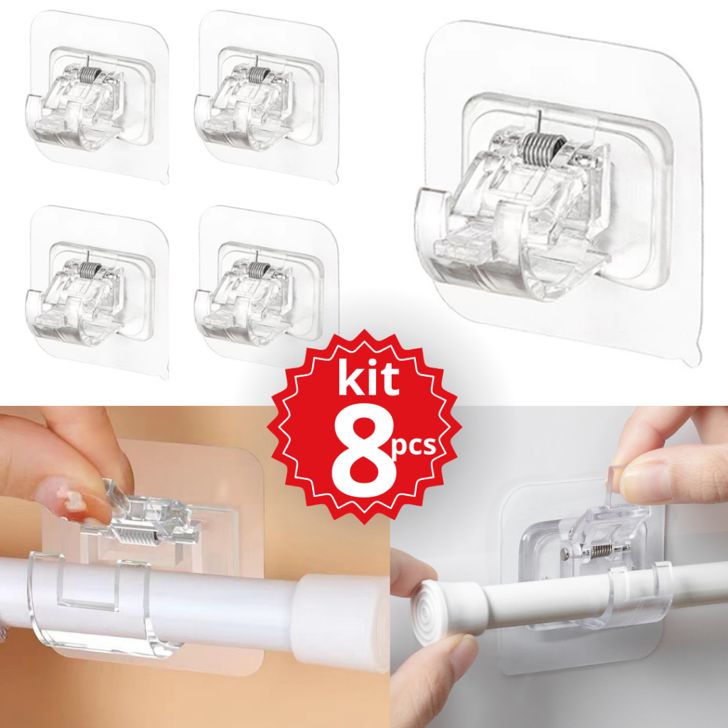 Kit Ganchos Suportes Adesivos Para Varão De Cortina Que Não Precisa Furar Suporte De Parede