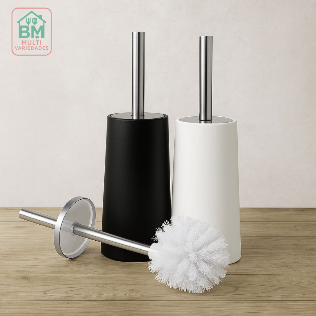 Escova Sanitária Em Cabo Inox Suporte Plástico Polipropileno Redondo Para Banheiro