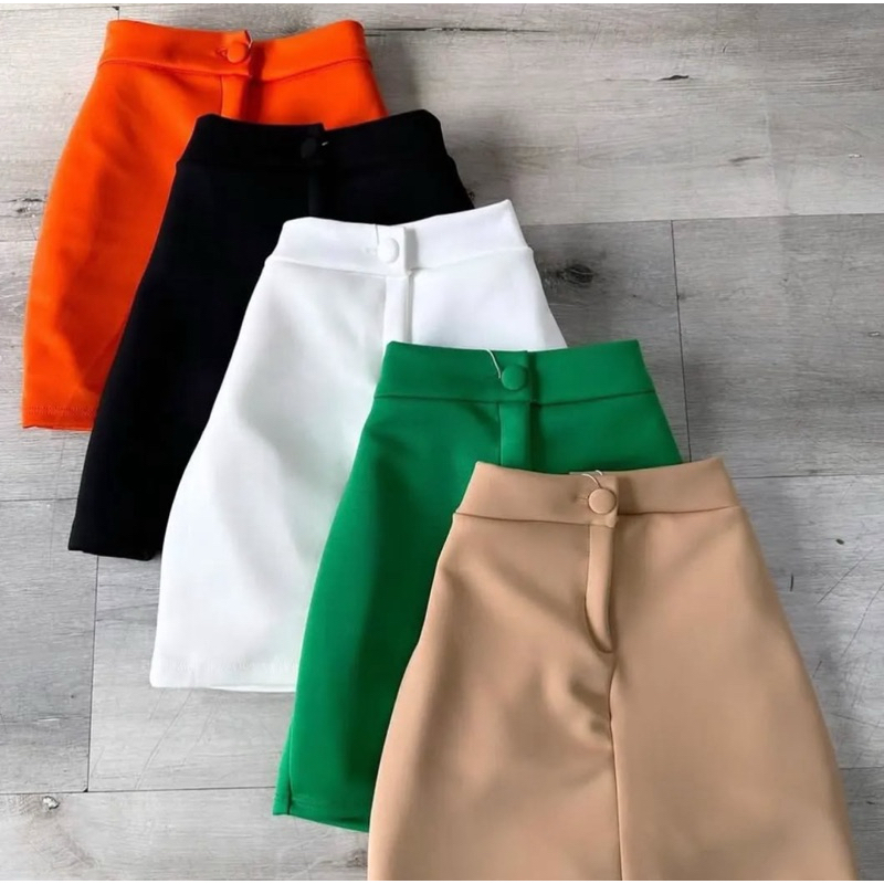 Short Saia Feminio Botão Neoprene Tendência 2025 Chic PROMOÇÃO