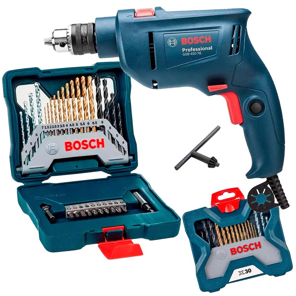 Furadeira de Impacto Industrial 3/8 POL 450W com Kit de Pontas 30 Peças BOSCH