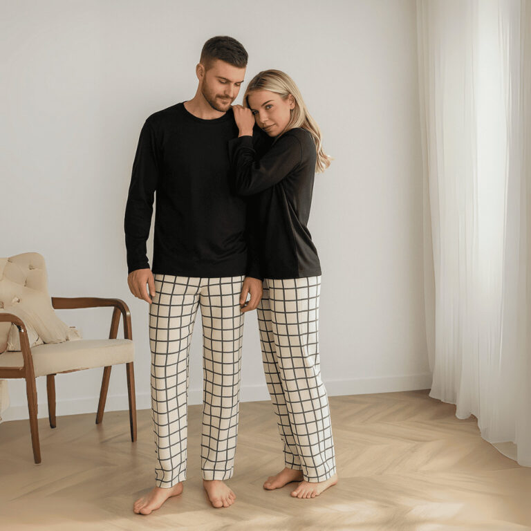Kit 2 Pijamas Longo Casal Xadrez Conjunto Malha Co