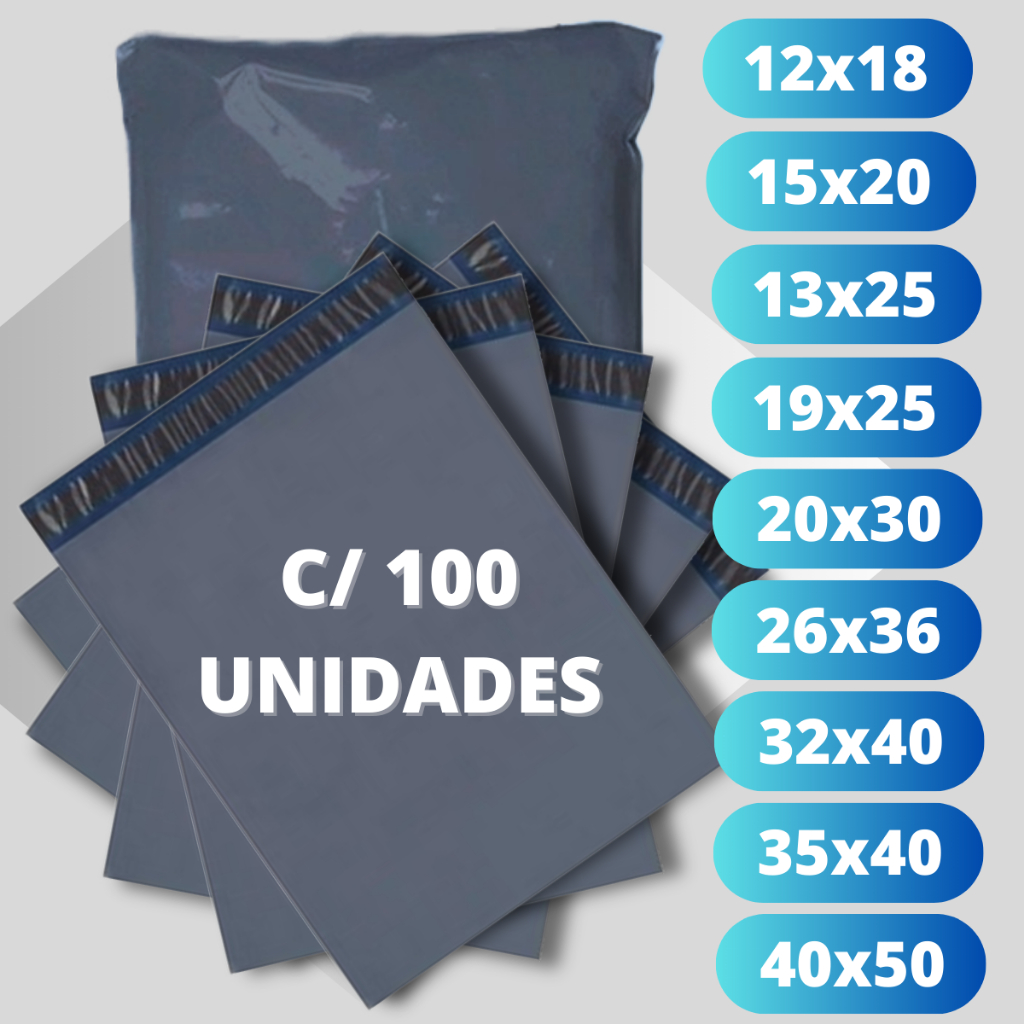 Kit Envelope de Segurança com 100 unidades embalagem cinza auto colante Envios Ecommerce – Varias me