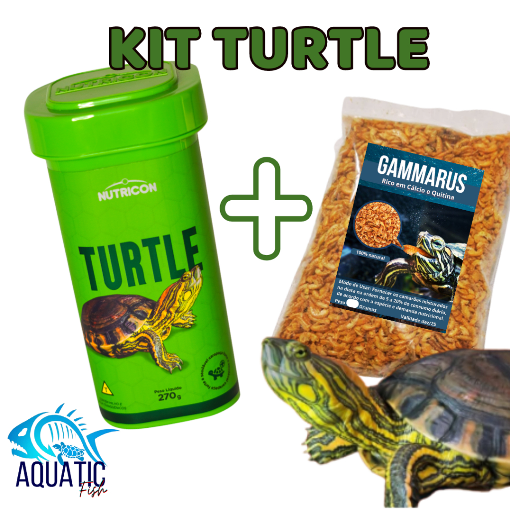 KIT Ração Turtle Nutricon + Camarão Gammarus Rico em Calcio e Quitina tartaruga