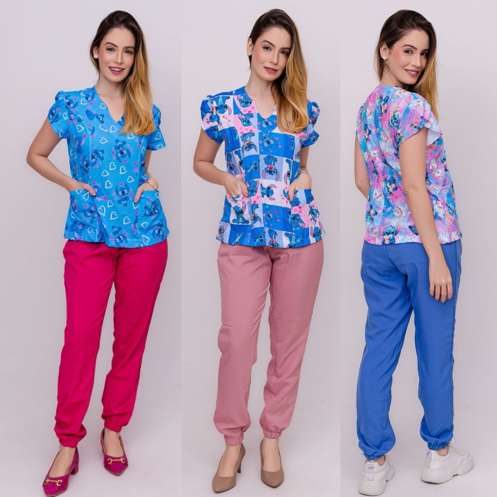Conjunto Pijama Hospitalar/Cirúrgico Scrub Estampado- PERSONAGENS