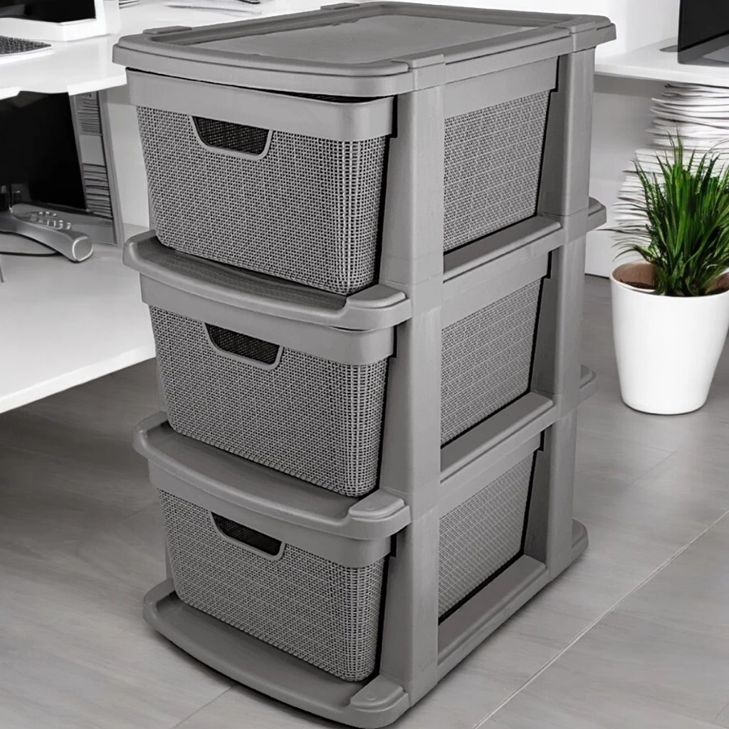 Gaveteiro Organizador de Chão em Plástico Com 3 Gavetas 15 litros Resistente Para Organização Jaguar