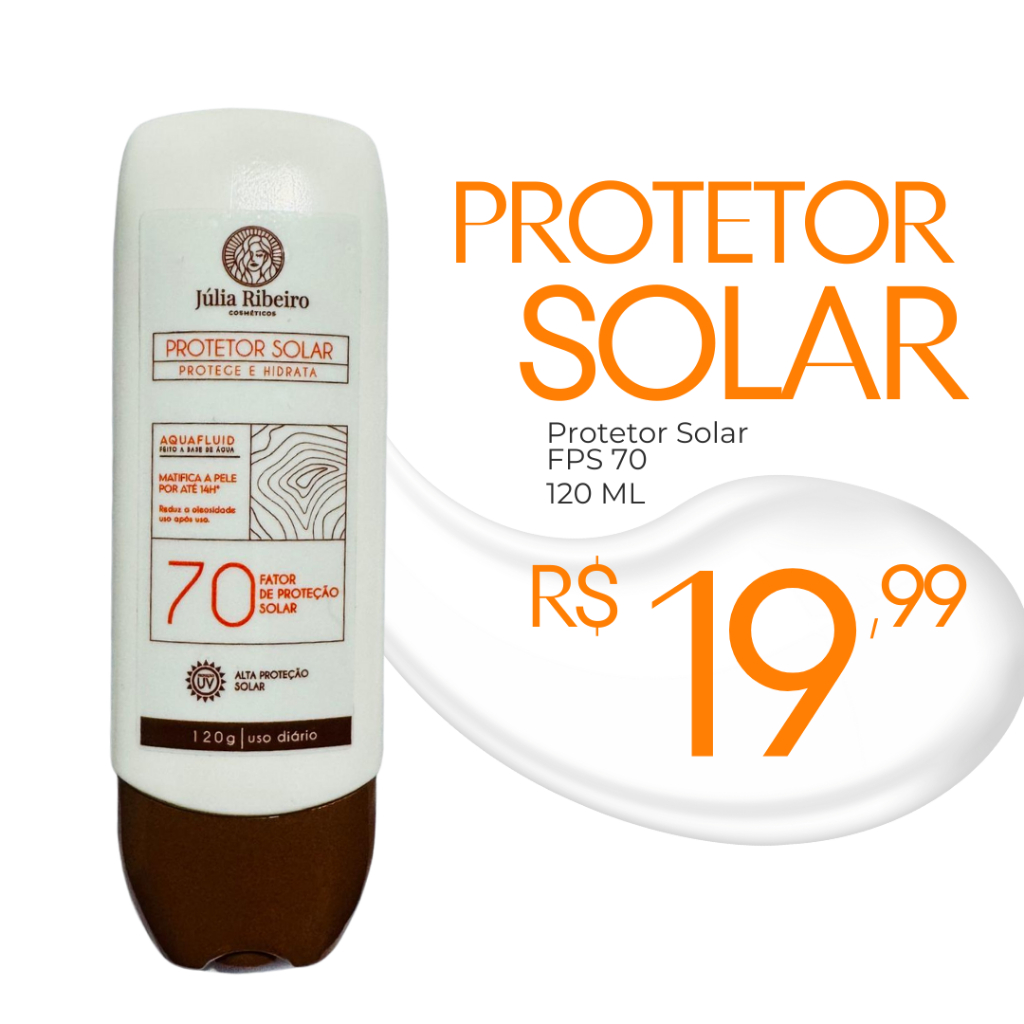 Protetor Solar Júlia Ribeiro FPS 70 Alta Proteção, Efeito Matte e Hidratação | Uso Diário
