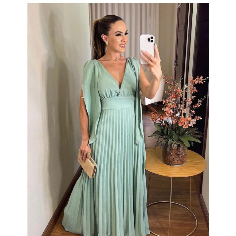 Vestido Plissado Decote V Vestido Para Madrina de 