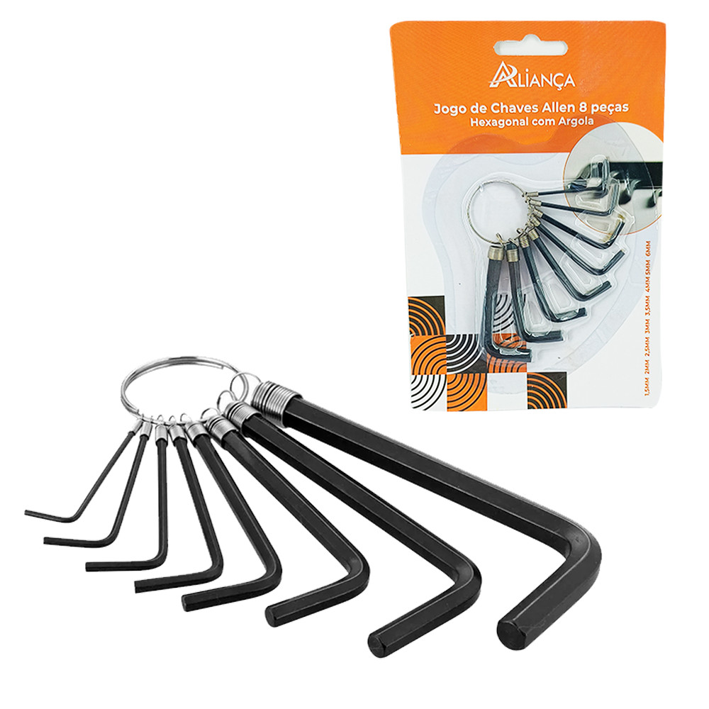 Kit Jogo de Chaves Allen 8 Peças Curta Argola Ferramentas Hexagonal
