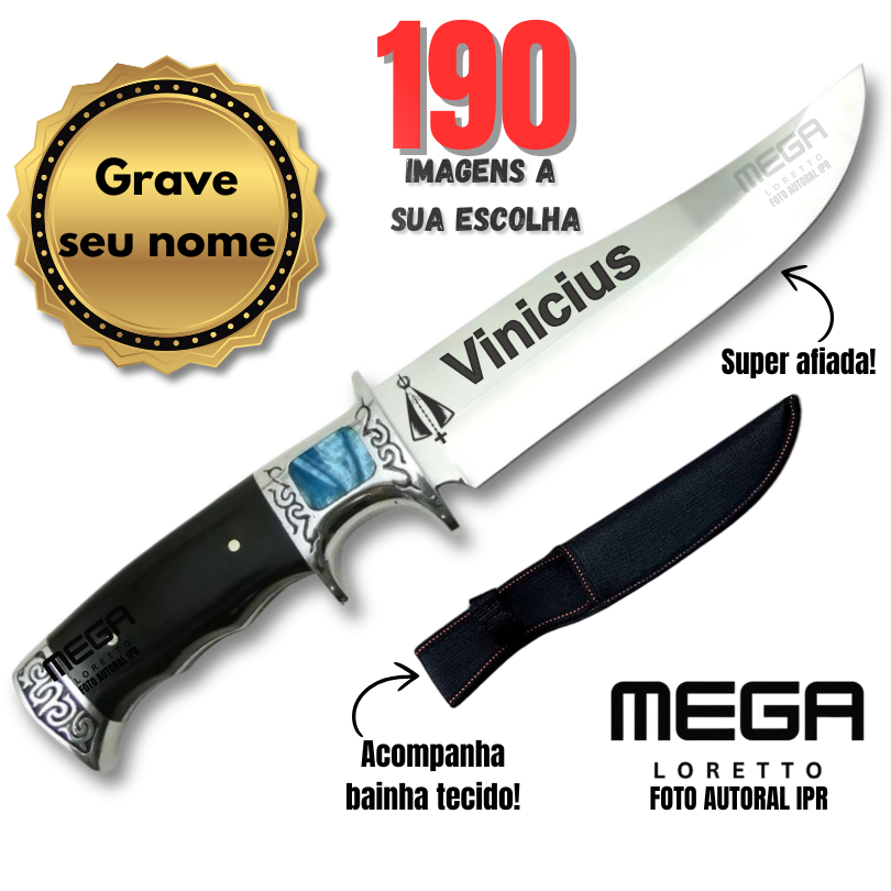 Faca Churrasco bem Afiada para Cozinha com Nome Personalizado a Laser FA01