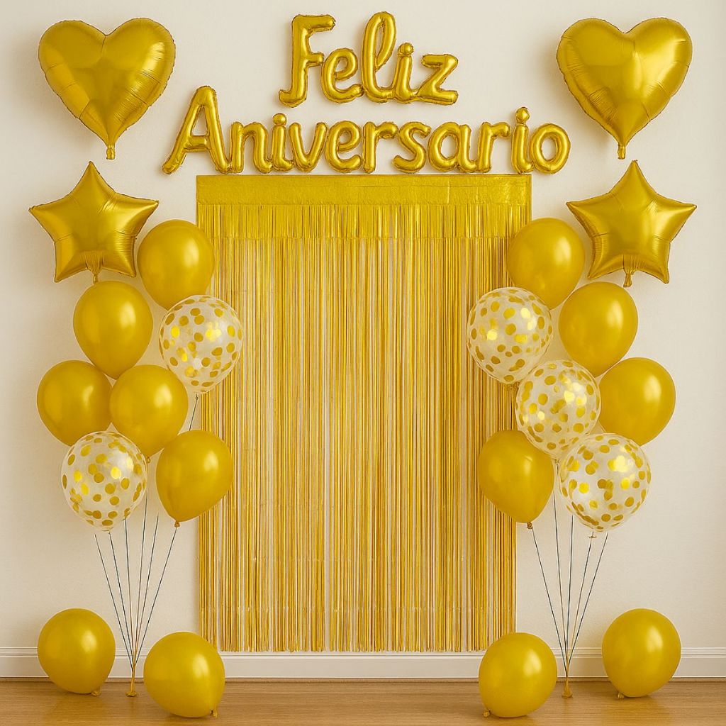 Kit Balão Metalizado Cortina Bexiga Feliz Aniversário Decoração de Festa Completa