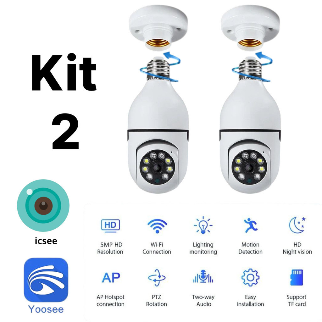 Kit 1 – 2 Câmera Segurança Prova Dágua Infravermelho Lâmpada Externa 360 Sem Fio Wifi 2.4G – ICSEE Y