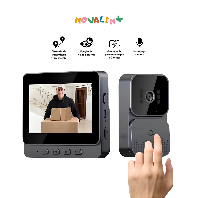 Campainha Sem Fio com Câmera e Intercomunicador de Vídeo  Tela de 4,3 e Visão Noturna Infravermelha