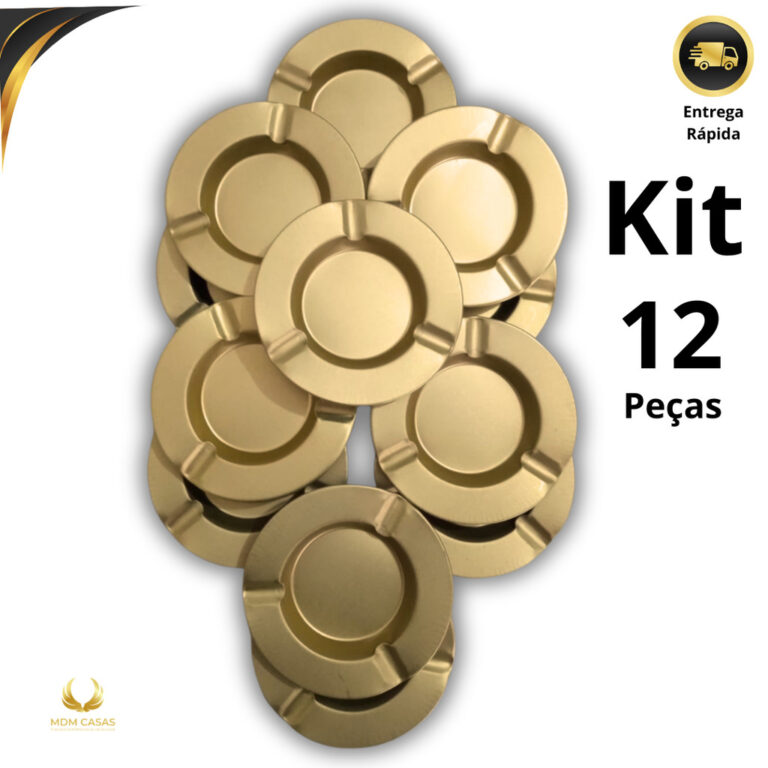 Kit 12 Cinzeiros Redondo Dourado Coletor de Resíd