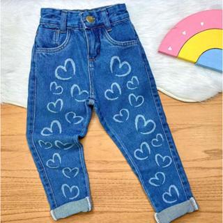 Calça Jeans Mom Infantil Menina Coração Feminin