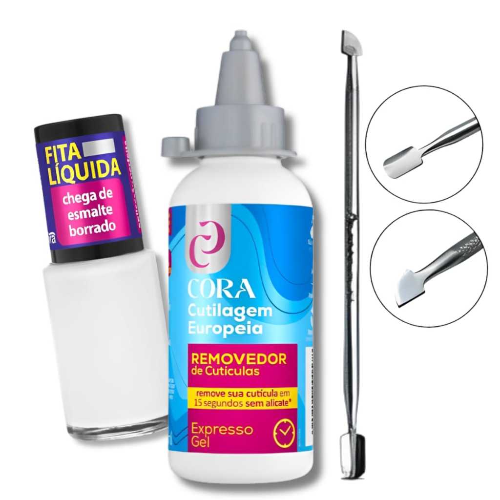 kit Cutilagem Europeia Kinq Removedor De Cutículas + Fita Líquida + Espátula Ponta Dupla